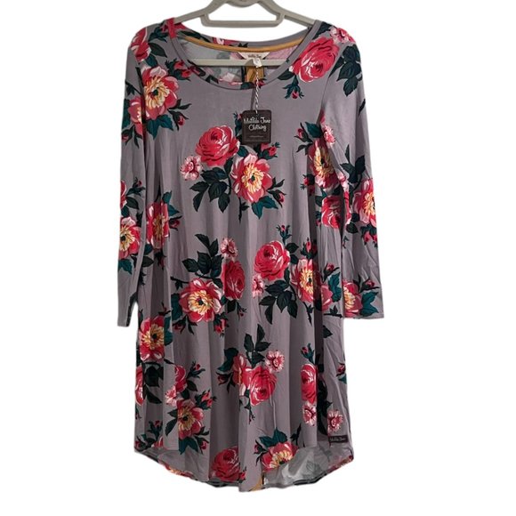Women's NWT Matilda Jane Say I’m a Dreamer Gray Floral Long Sleeve Mini Dress XS - Picture 2 of 5